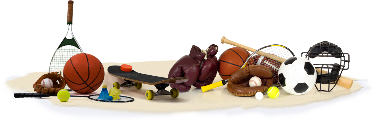 group of sports items